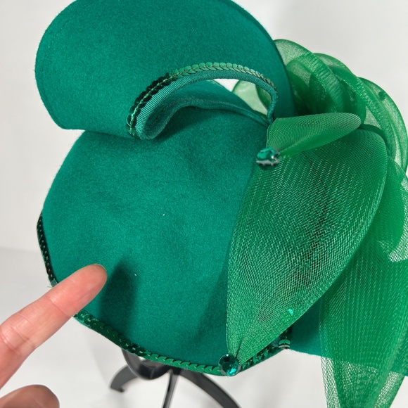 Deborah New York Hat Green 7” VTG Wool USA Sequence Tea Party Church Christmas - Picture 5 of 14
